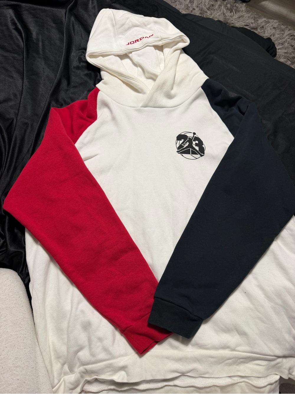 Jordan Men’s Colorblock Crewneck Hoodie - White, Red & Black
